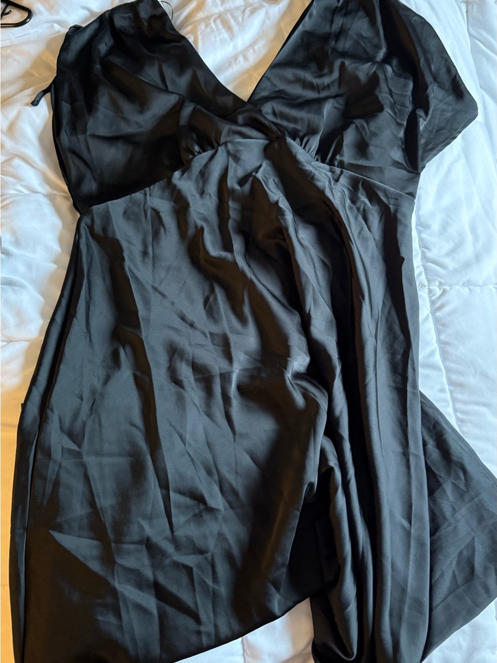 a new day Black Satin V-Neck Evening Dress